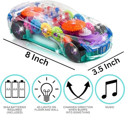 ArtCreativity Light Up Transparent Sensory Car Toy for Kids, 1PC, Bump and Go Toy Car with Colorful Moving Gears, Music, and LED Effects, Easter Toys for Toddlers, Great Birthday Gift Idea nirvanaguru