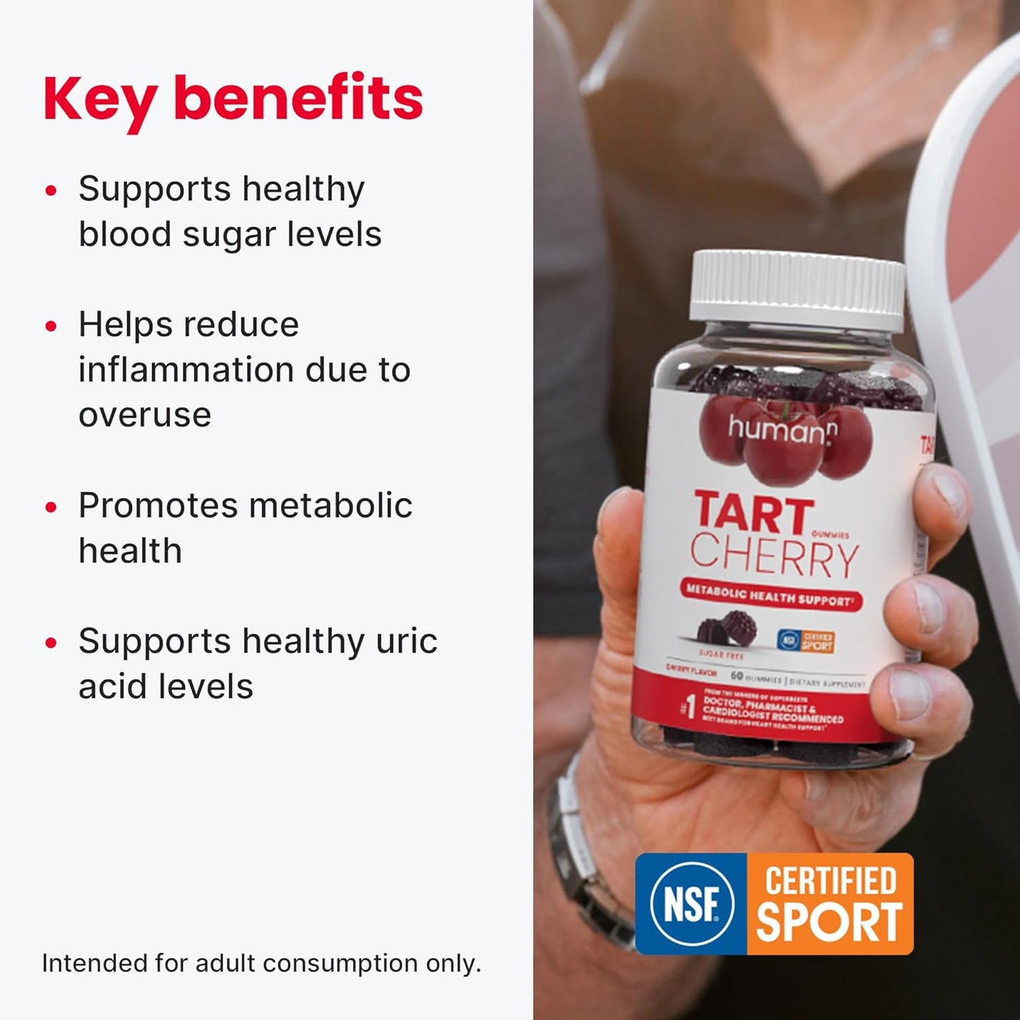 HumanN Tart Cherry Gummies - Uric Acid, Immunity, Inflammation & Metabolic Health Support – NSF Certified Sport, Powerful Antioxidant & Non-GMO - from Maker of SuperBeets - 60 Sugar-Free Vegan Gummy - Nirvana Guru