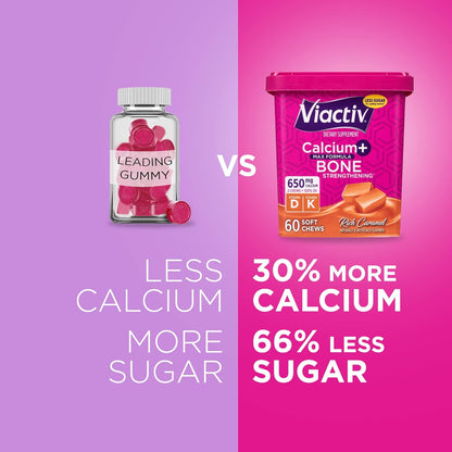 Viactiv Calcium +Vitamin D3 Supplement Soft Chews, Caramel, 60 Chews - Calcium Dietary Supplement for Bone Health Nirvana Guru