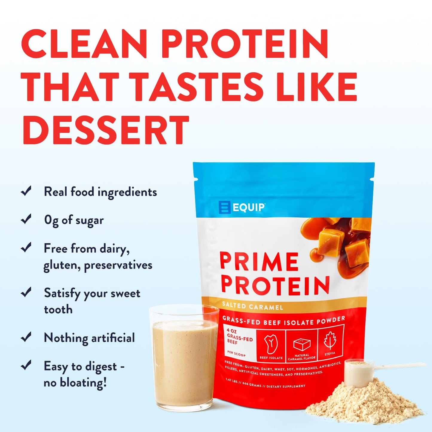Equip Foods Prime Protein Powder | Clean, Grass Fed Beef Protein Isolate | Carnivore Protein Powder | Paleo, Keto Friendly | Gluten, Dairy Free | Helps Build & Repair Tissue | 30 Servings, Chocolate
