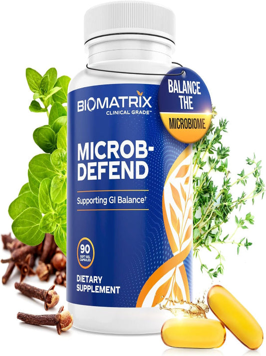 BioMatrix Oil Blend of Thyme, Oregano, Clove, Digestive Supplement for Men and Women, GI Repair Softgels | Microb-Defend (90 Capsules) Nirvana Guru