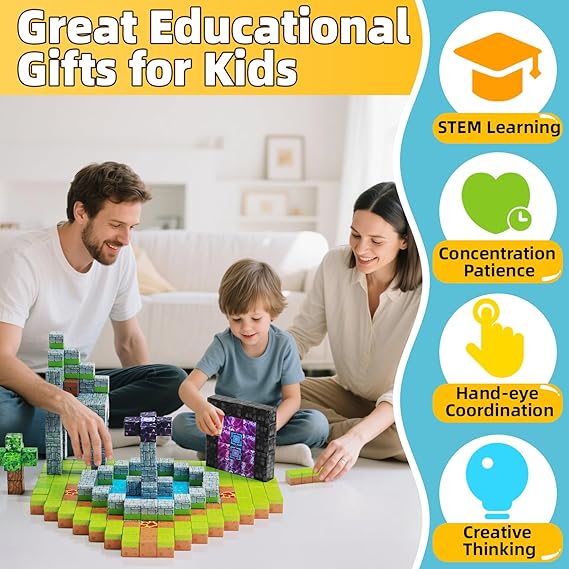 EchoPlan 150PCS Magnetic Blocks, Magnetic Building Blocks, STEM Constructions Magnet Blocks for Boys Girls Age 3 4 5 6 7 8 9 10, Sensory Stacking Toy Christmas Birthday Gifts for Kids, 1" Large Size nirvanaguru
