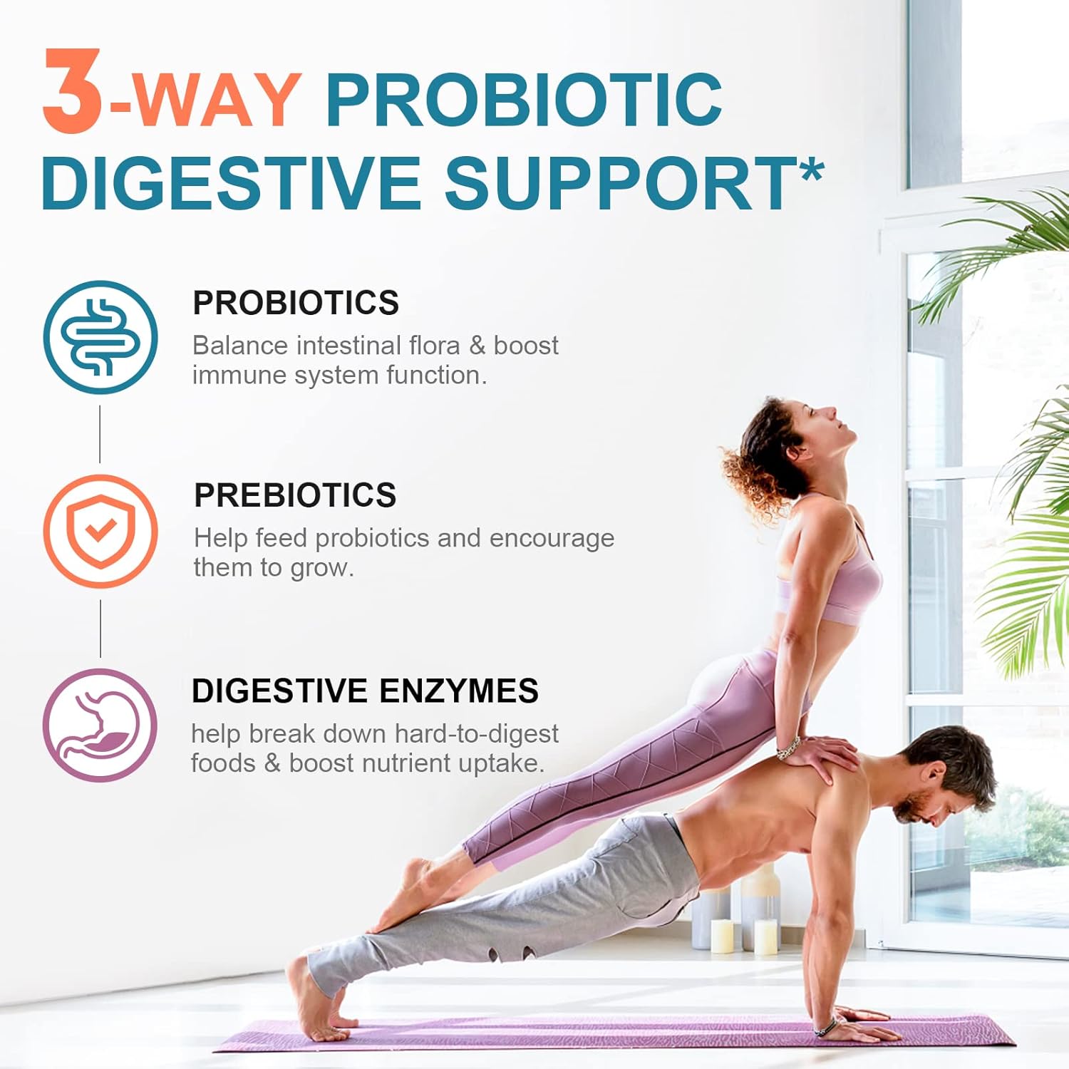 Probiotics 120 Billion CFUs 18 Strains, 3 Prebiotics & Digestive Enzymes for Men Women,Digestive & Immune Support,Shelf Stable Non-GMO 60 Capsules Nirvana Guru