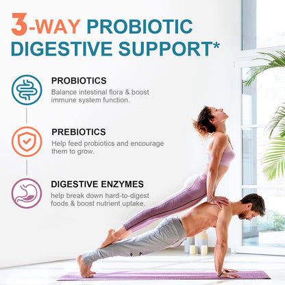 Probiotics 120 Billion CFUs 18 Strains, 3 Prebiotics & Digestive Enzymes for Men Women,Digestive & Immune Support,Shelf Stable Non-GMO 60 Capsules Nirvana Guru