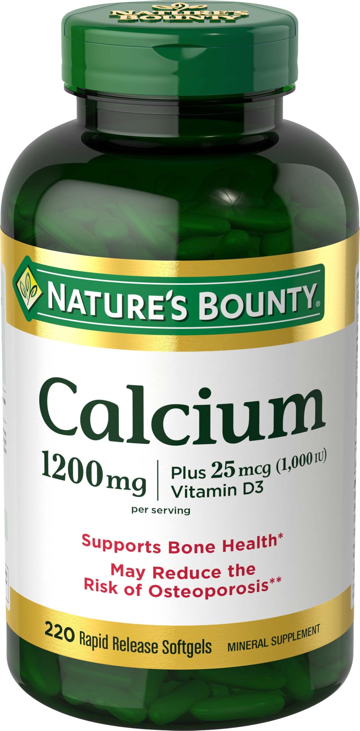 Nature's Bounty Calcium 1200 mg with Vitamin D3 - Bone Health Softgels, Calcium and Vitamin D Supplement, 120 ct (Pack of 1)