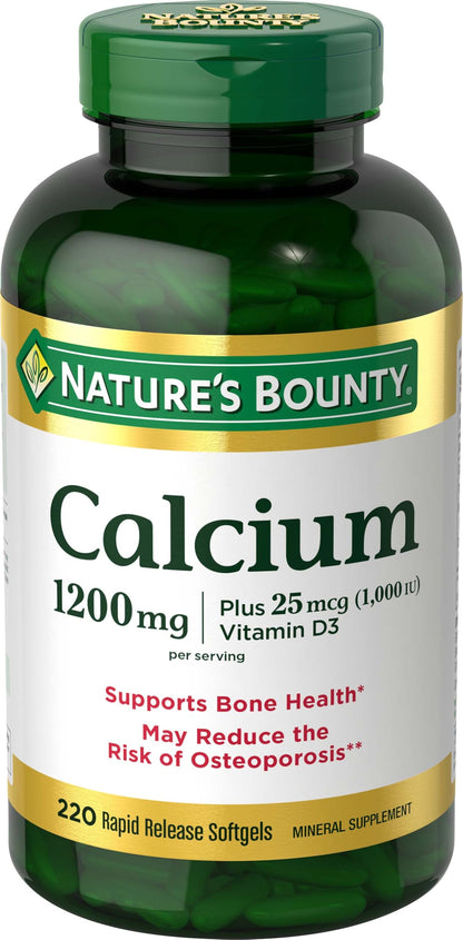 Nature's Bounty Calcium 1200 mg with Vitamin D3 - Bone Health Softgels, Calcium and Vitamin D Supplement, 120 ct (Pack of 1)