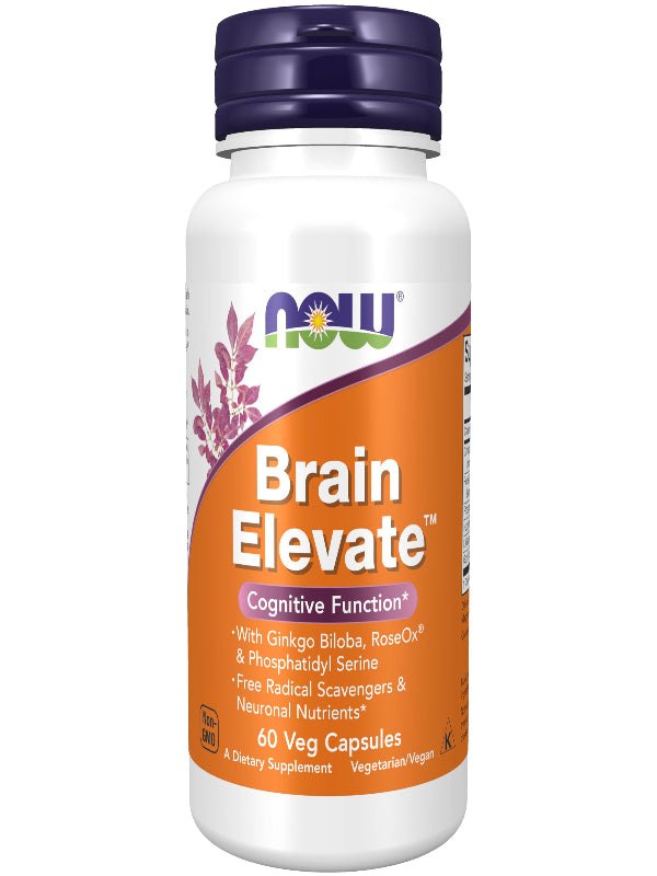 NOW Foods Supplements, Brain Elevate™, Featuring Ginkgo Biloba, RoseOx® and Phosphatidyl Serine, 60 Veg Capsules - Nirvana Guru