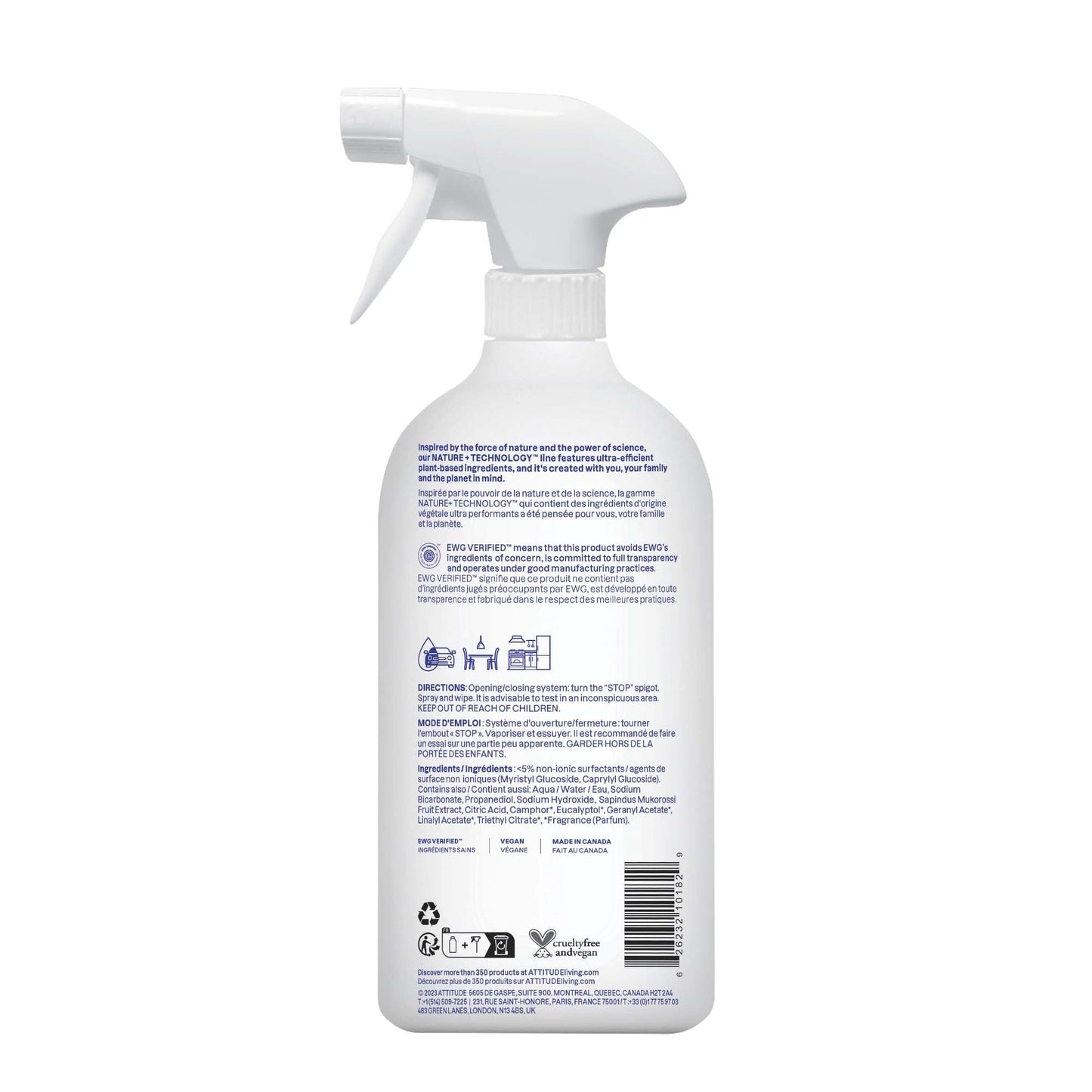 ATTITUDE All Purpose Cleaner Spray, EWG Verified, Vegan, Made with 94% Plant-Based Ingredients, Streak-Free for Kitchen, Bathroom, Glass & More, Citrus Zest Scent, 27.1 Fl Oz Nirvana Guru