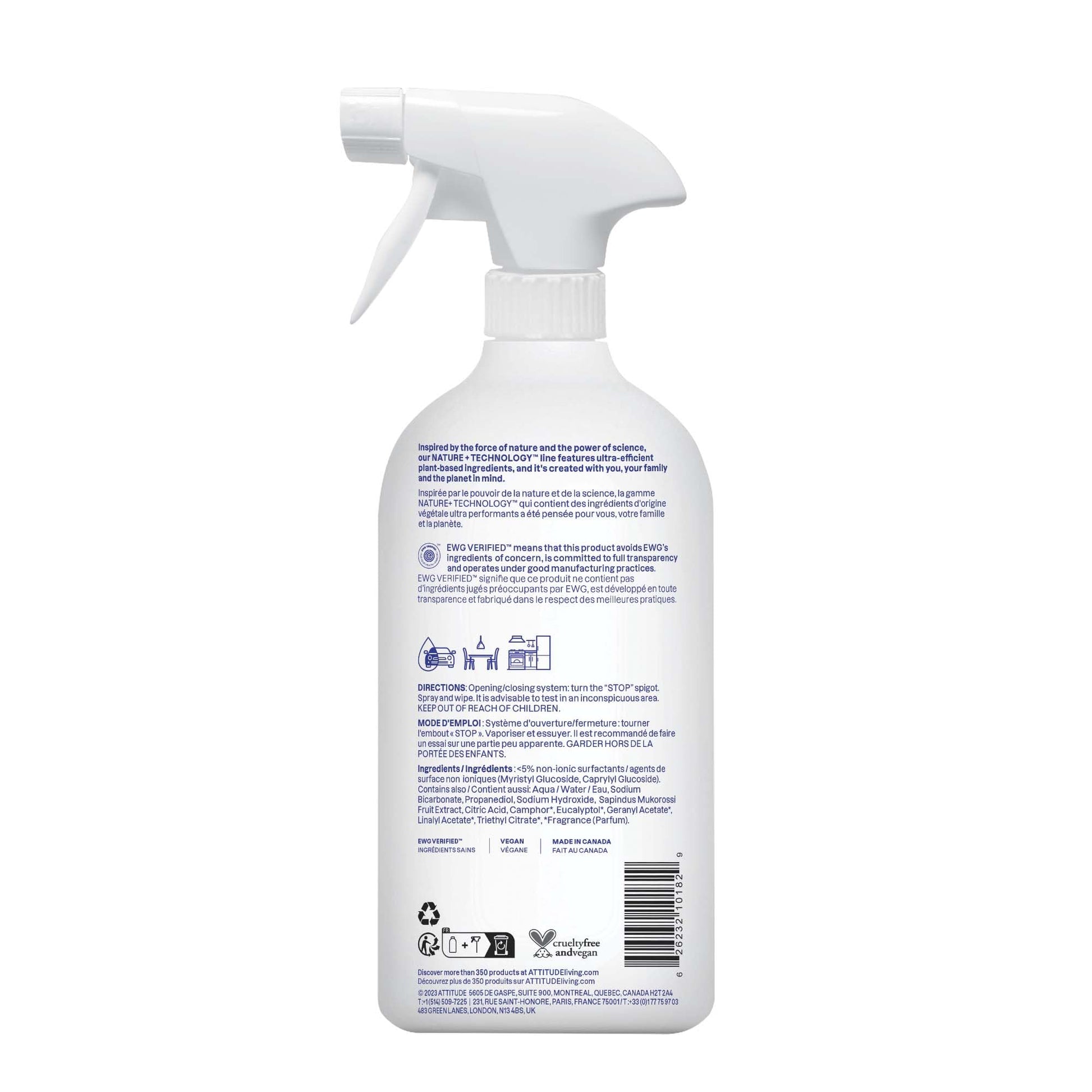 ATTITUDE All Purpose Cleaner Spray, EWG Verified, Vegan, Made with 94% Plant-Based Ingredients, Streak-Free for Kitchen, Bathroom, Glass & More, Citrus Zest Scent, 27.1 Fl Oz Nirvana Guru