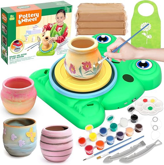 Pottery Wheel for Kids - Complete Pottery Painting Kit Arts and Crafts for Kids Ages 8-12 with 3 Pack Air Dry Clay Art Supplies Toys for Girls Boy Birthday Gift for 6 7 8 9 10 11 12+ nirvanaguru