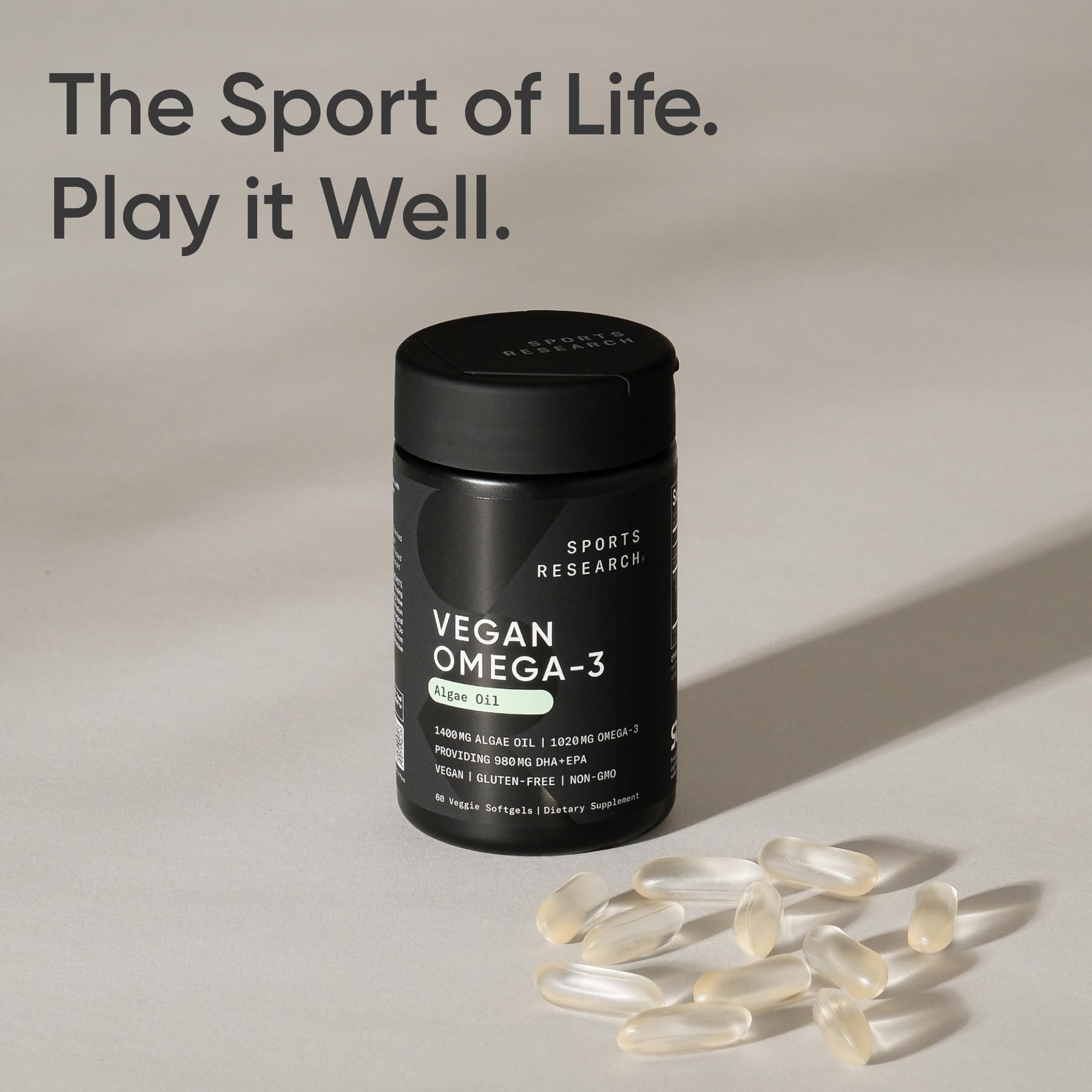Sports Research Vegan Omega-3 Fish Oil Alternative from Algae Oil - Highest Levels of DHA & EPA Fatty Acids | Non-GMO Verified & Vegan Certified - Fresh Lemon Scent - 60 Veggie Softgels - Nirvana Guru
