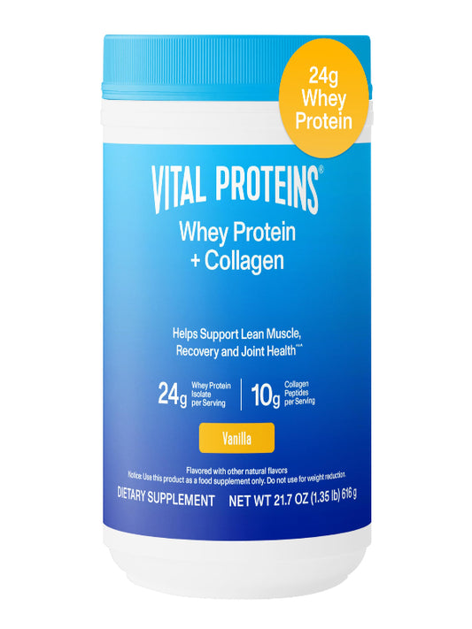 Vital Proteins Whey Protein Powder+ Collagen Peptides, 24g Protein Supporting Recovery & Joint Health, with Vitamin C, About 16 Servings - Vanilla 21.7oz - Nirvana Guru