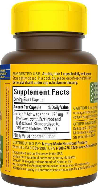 Nature Made Ashwagandha Capsules 125mg for Stress Support, 60 Capsules, 60 Day Supply - Nirvana Guru