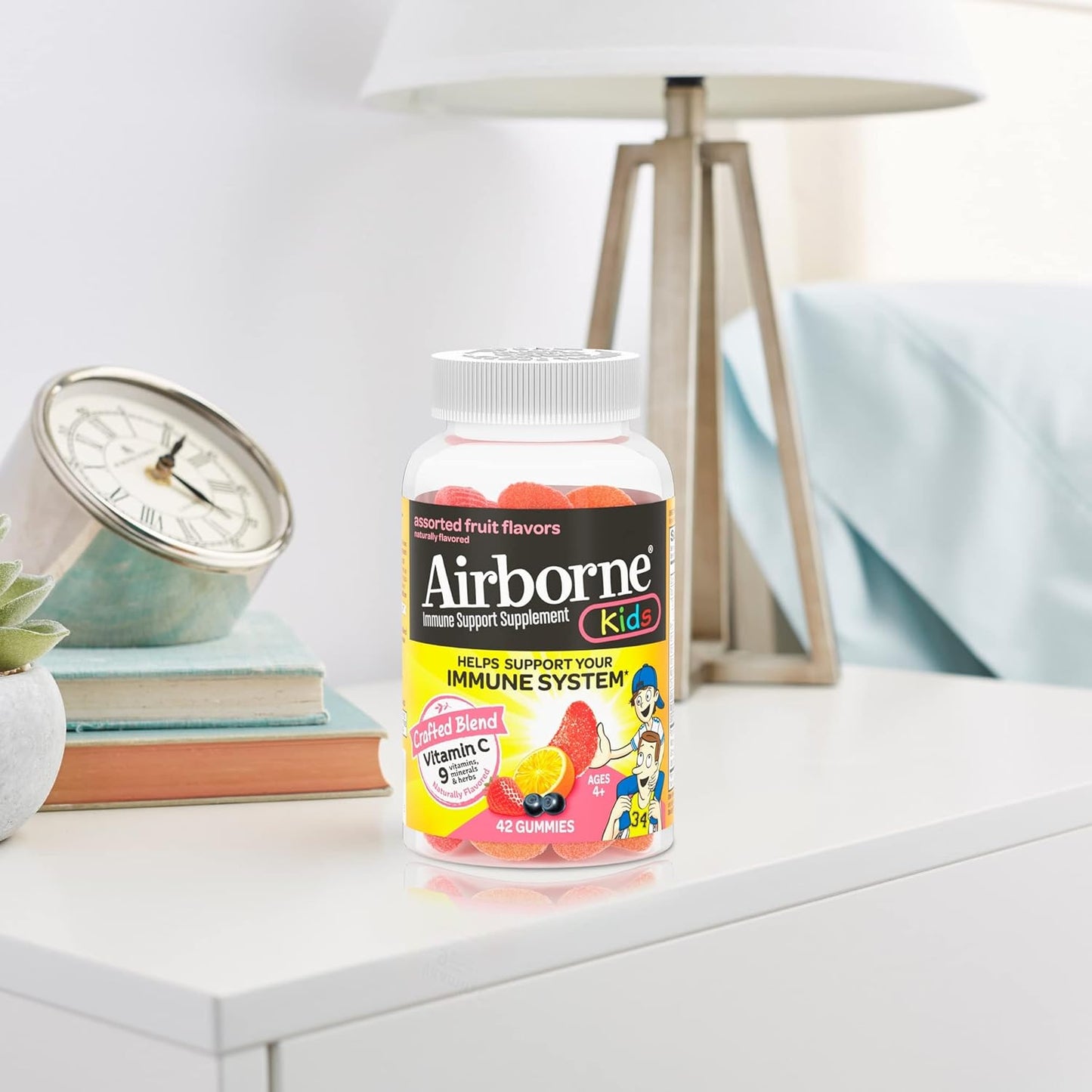 Airborne Vitamin C 500mg (per Serving) Kids Assorted Fruit Flavored Gummies (42 Count in a Bottle), Gluten-Free Immune Support Supplement with Vitamins A C E, Selenium, Echinacea & Ginger Nirvana Guru