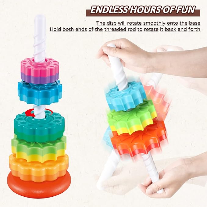 Baby Spinning Stacking Toys for Toddlers 1-3, Rainbow Ring Stacker Montessori Toys for Babies 6-12 Months, 1 2 3 One Year Old Girl Boy Christmas Birthday Gifts, Autism Sensory Learning Toy nirvanaguru