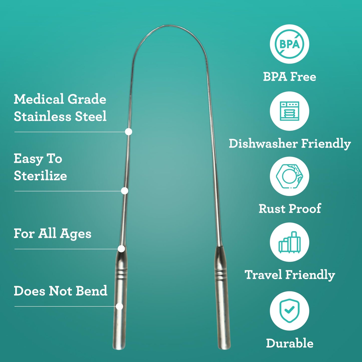 GuruNanda Tongue Scraper for Adults (2 Pack) with Travel Case, 420 Medical-Grade 100% Stainless Steel Tongue Cleaner, Aids in Fresh Breath & Oral Care Nirvana Guru