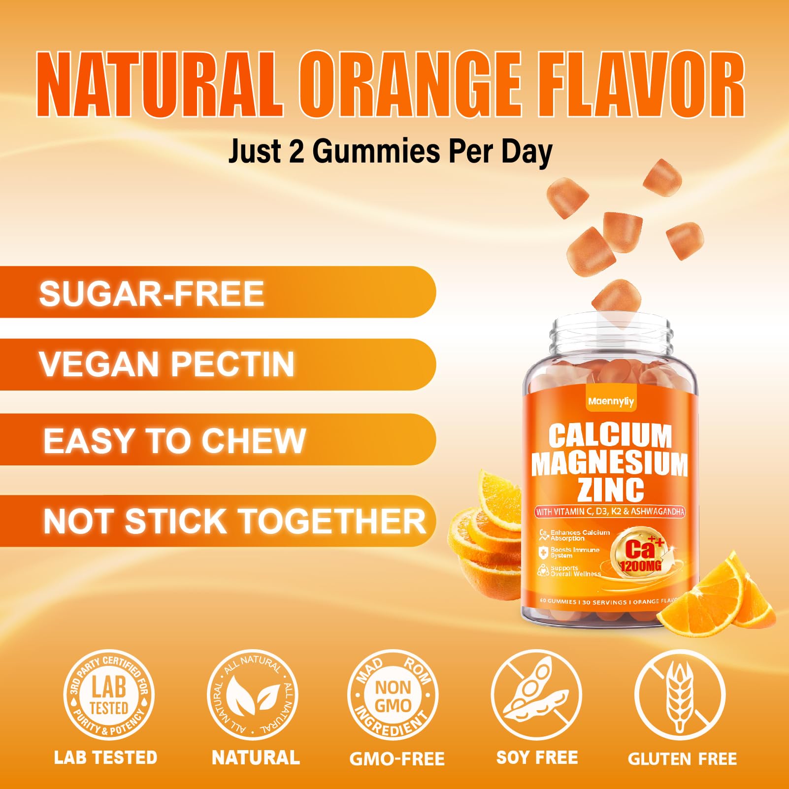 Calcium 1200 mg with Vitamin D3 Gummies for Adults - Calcium Citrate with Vitamin D3 K2, Magnesium, Zinc, Boron, Copper and Ashwagandha - Extra Absorption Calcium Supplement for Women Men Nirvana Guru