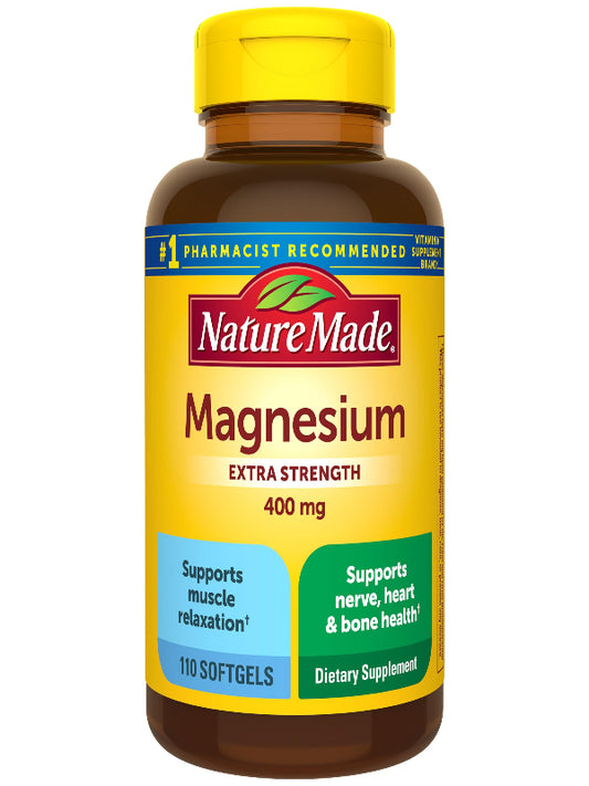 Nature Made Extra Strength Magnesium Oxide 400 mg, Magnesium Supplement for Muscle, Nerve, Bone and Heart Support, 110 Softgels, 110 Day Supply - Nirvana Guru