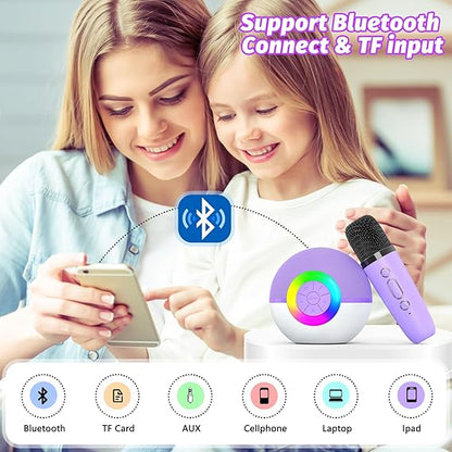goopow Mini Karaoke Machine Speaker for Kids Adults, Portable Bluetooth Microphone Song Toys with LED Light, Best Chritmas Birthday Festival Gift for 3 4 5 6 7 8+ Year Old Girls Boys (Purple-2MIC) nirvanaguru