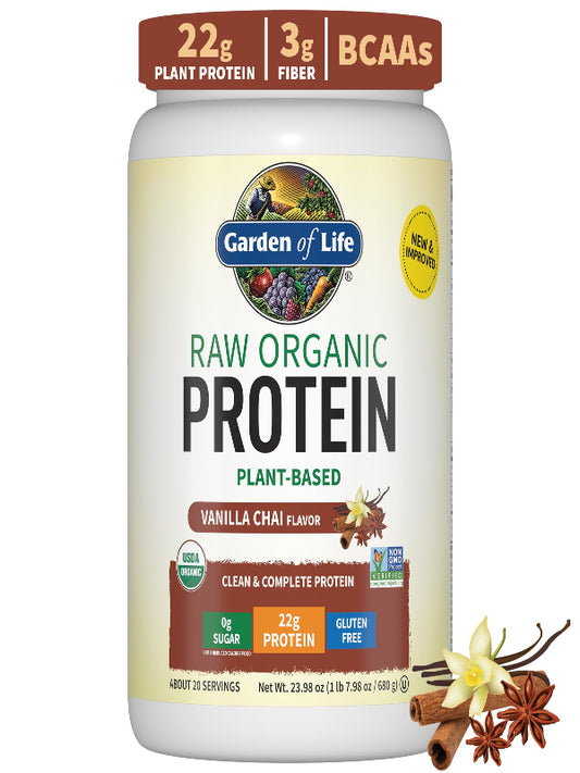 Organic Vegan Unflavored Protein Powder, Garden of Life 22g Plant Based Protein & BCAAs, Organic Protein Powder with Probiotics & Enzymes, Non-GMO, Gluten-Free Lactose Free 1.2 LB - Nirvana Guru