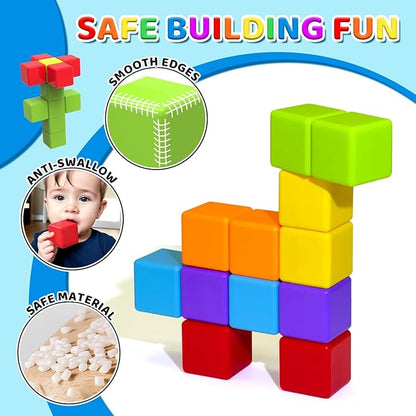 Magnetic Building Blocks Large, 1.65 inch Magnetic Stacking Cubes for Toddlers, Sensory & Montessori Toys for Boys & Girls 1 2 3 Years Old (12 PCS) nirvanaguru