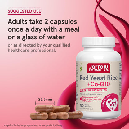 Jarrow Formulas Red Yeast Rice 1200 mg & Co-Q10 100 mg Per Serving - 120 Veggie Caps - 60 Servings - Herbal Heart Health Dietary Supplement - Supports Cardiovascular & Heart Health - Vegan - Nirvana Guru