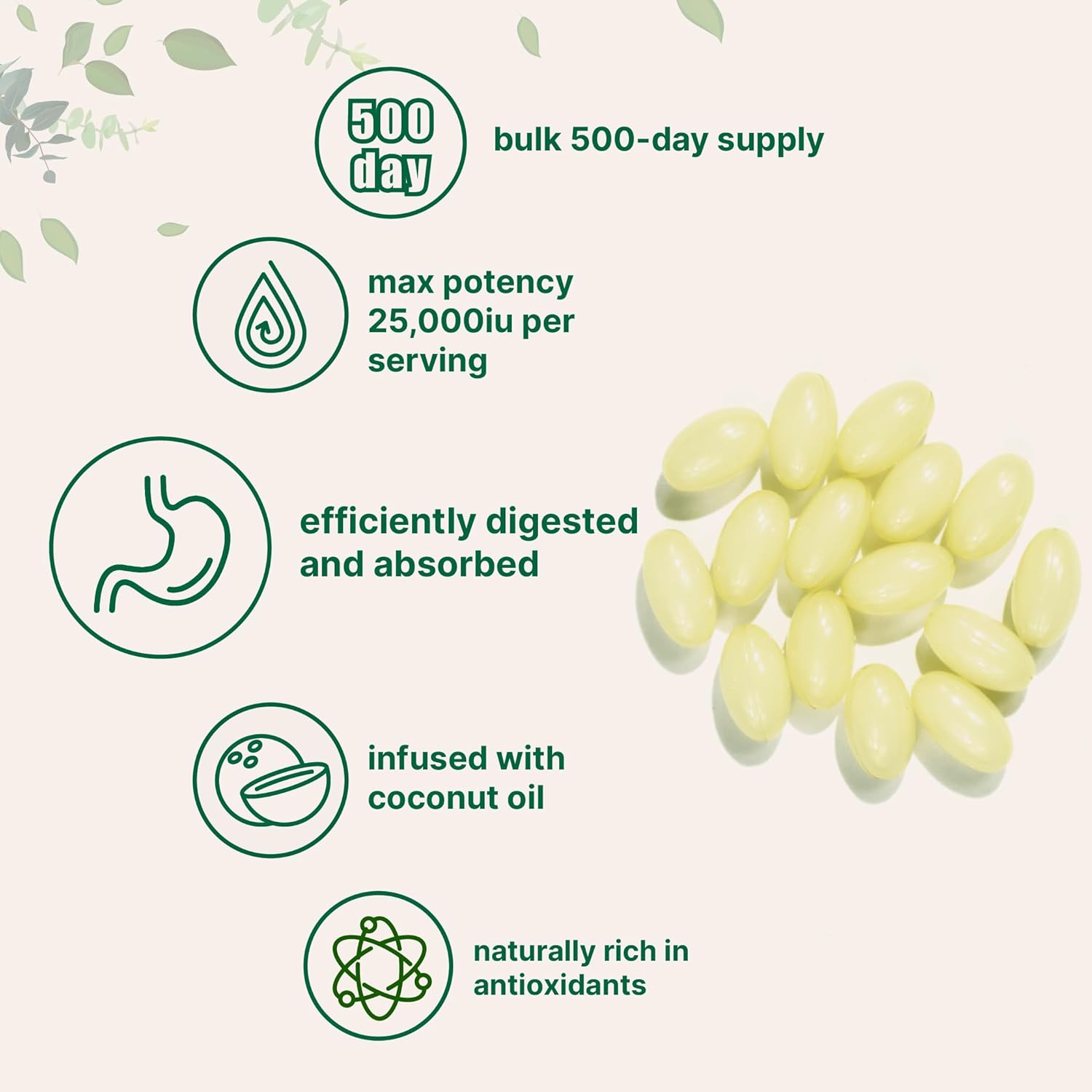 Micro Ingredients Maximum Strength Vitamin A 25000 IU | 500 Softgels with Coconut Oil for Better Absorption | Essential Vitamins for Vision, Growth, & Reproduction | Non-GMO, Easy to Swallow Nirvana Guru