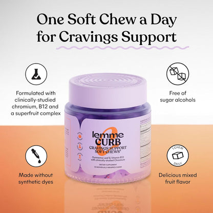 Lemme Curb Cravings Soft Chews - Manage Appetite, Support Metabolism & Lean Body w/Clinically Studied Chromium, Gymnema & B12 for Healthy Weight Management, Mixed Berry Nirvana Guru