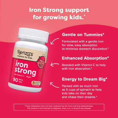 Renzo's Iron Supplements for Kids, Dissolvable Vegan Iron Supplement with Vitamin C, Sugar Free, Oh-Oh-Oh Orange Flavor, 90 Melty Tabs Nirvana Guru