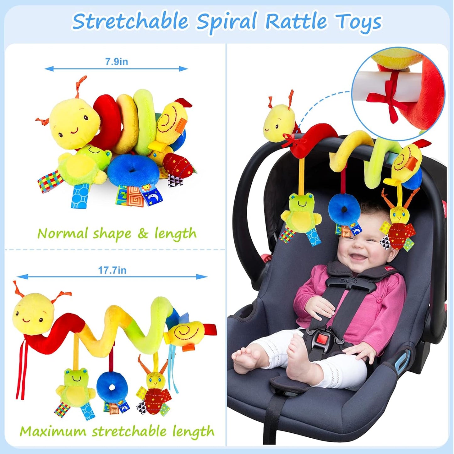 Baby Crib Hanging Rattles Toys - Infant Baby Worm Crib Bed Around Rattle Bell Cartoon Insect Spiral Hanging Toy with Ringing Bell for Infants Bed Stroller Car Seat Bar for Babies Boys and Girls nirvanaguru