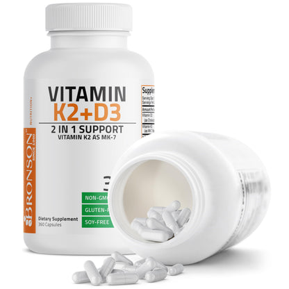 Bronson Vitamin K2 (MK7) with D3 Supplement Non-GMO Formula 5000 IU Vitamin D3 & 90 mcg K2 MK-7 Easy to Swallow D & K Complex, 120 Capsules