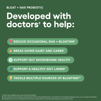 Physician's CHOICE Bloat & Gas Probiotic 5-in-1 Proactive Support + Daily Relief - Digestion & Gut Health- Herbals, Digestive Enzymes, Post & Prebiotics - Gas Relief for Adults - Women & Men - 30ct Nirvana Guru