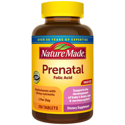 Nature Made Prenatal Multivitamin with Folic Acid, Prenatal Vitamin and Mineral Supplement for Daily Nutritional Support, 250 Tablets, 250 Day Supply - Nirvana Guru