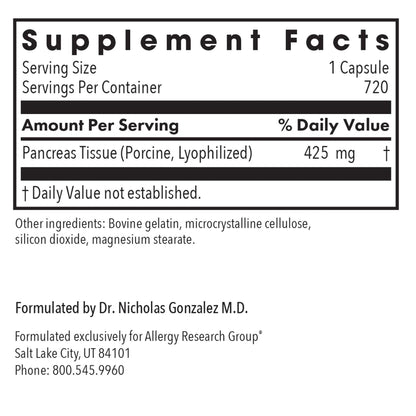 Allergy Research Group Pancreas Supplement - Pancreatic Enzymes for Women and Men, Digestive Pork Pancreas Powder Capsules, Healthy Digestion Support - 720 Capsules Nirvana Guru
