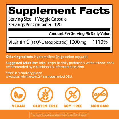 Doctor's Best Vitamin C with Q-C - Vitamin C 1000mg Non-GMO, Vegan, Gluten Free, Soy Free, Sourced from Scotland Veggie Caps, 120 Count - Nirvana Guru