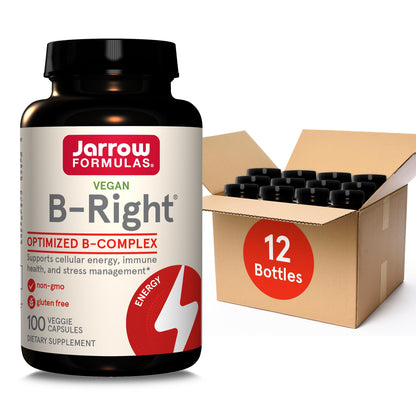 Jarrow Formulas B-Right, Optimized B Complex Featuring Vitamin B1, B2, B5, B6, B12 and B9 to Support Cellular Energy, Immune Health and Stress Management, 100 Veggie Capsules, Up to a 100 Day Supply - Nirvana Guru