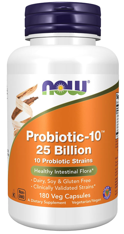 NOW Foods Supplements, Probiotic-10™, 25 Billion, with 10 Probiotic Strains, Dairy, Soy and Gluten Free, Strain Verified, 100 Veg Capsules - Nirvana Guru