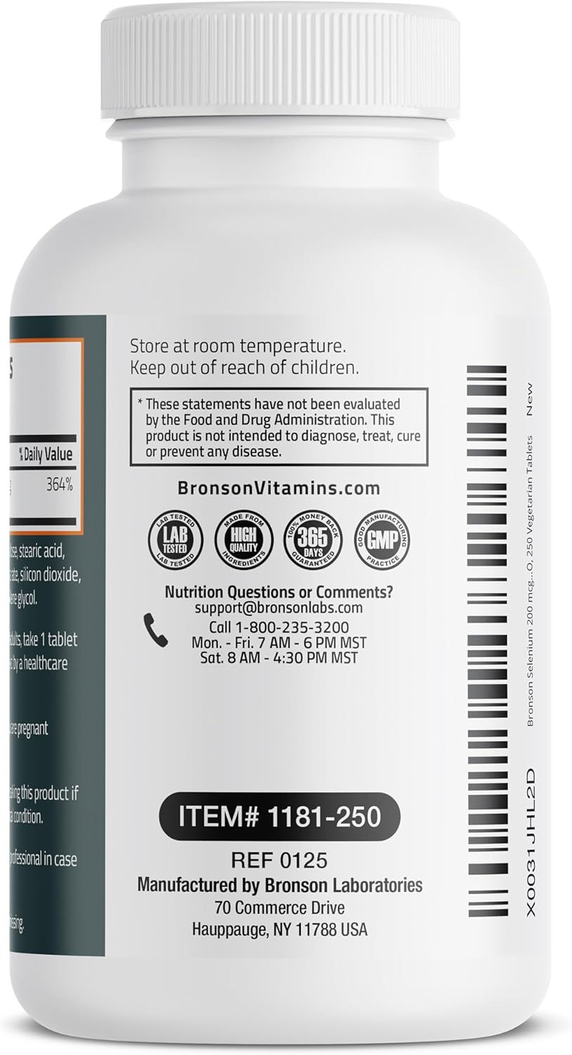 Bronson Selenium 200 mcg Immune & Antioxidant Support Essential Mineral, 250 Vegetarian Tablets Nirvana Guru
