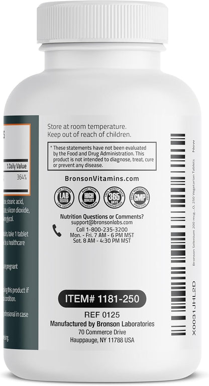 Bronson Selenium 200 mcg Immune & Antioxidant Support Essential Mineral, 250 Vegetarian Tablets Nirvana Guru