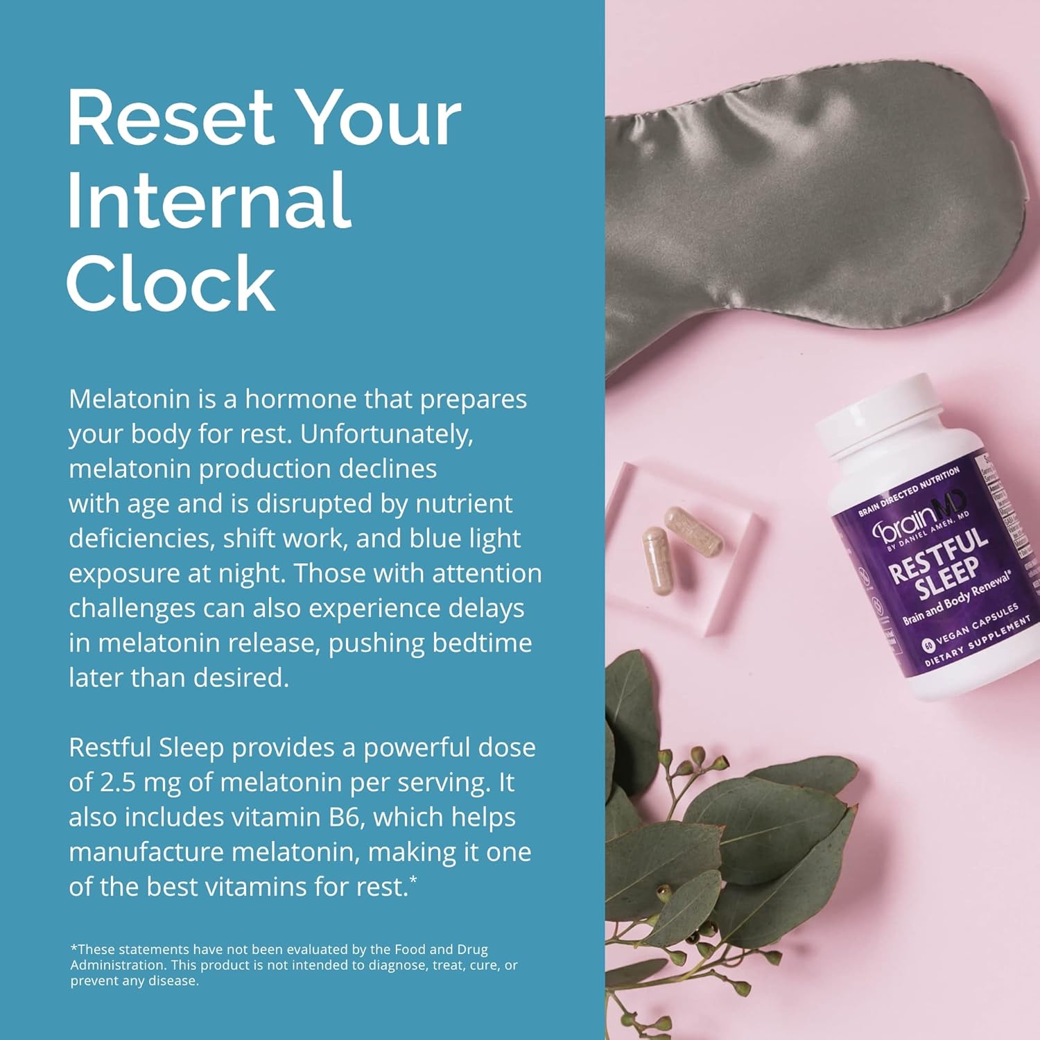 Dr. Amen brainMD Restful Sleep - 60 Capsules - Promotes Relaxation & Calm, Contains Melatonin, Valerian, GABA & Magnesium, Non-Habit Forming - Gluten-Free - 15 Servings Nirvana Guru