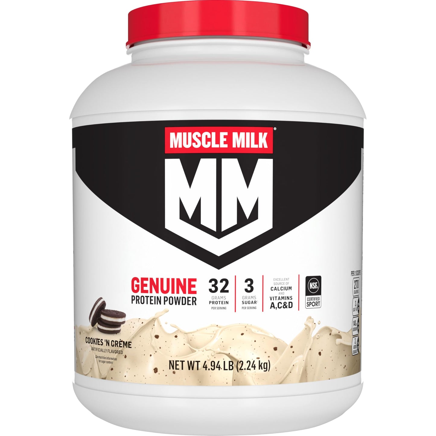 Muscle Milk Genuine Protein Powder, Chocolate, 1.93 Pounds, 13 Servings, 32g Protein, 2g Sugar, Calcium, Vitamins A, C & D, NSF Certified for Sport, Energizing Snack, Packaging May Vary Nirvana Guru