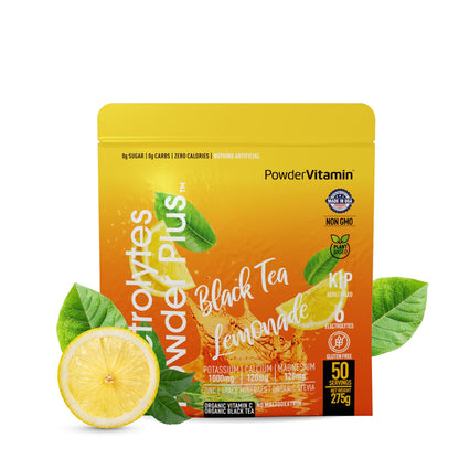 PowerVitamin Lemonade Electrolytes Powder No Sugar for Daily Energy - Keto Electrolytes - Hydration Powder with 1000mg Potassium, 120mg Calcium, Magnesium, Organic Vitamin C, 100 Servings