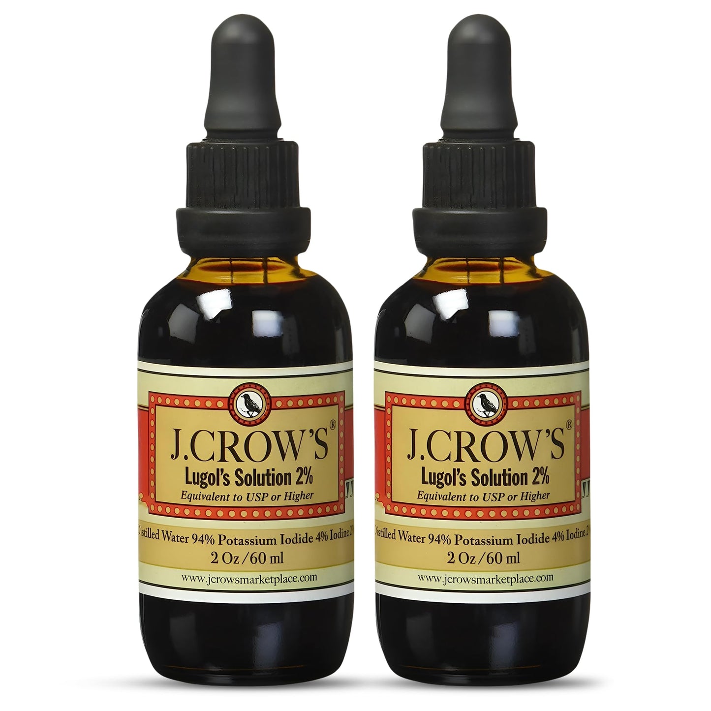 J.CROW'S® Lugol's Solution of Iodine 2% 2 oz (1 Bottle) – Premium Potassium Iodide Liquid, Supports Thyroid & Energy, Gluten &, Alcohol-Free Natural Brine Extract, No Expiration Nirvana Guru
