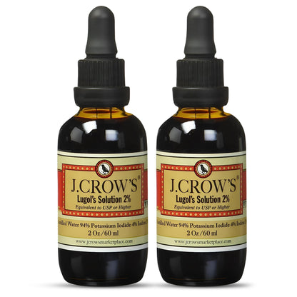 J.CROW'S® Lugol's Solution of Iodine 2% 2 oz (1 Bottle) – Premium Potassium Iodide Liquid, Supports Thyroid & Energy, Gluten &, Alcohol-Free Natural Brine Extract, No Expiration Nirvana Guru