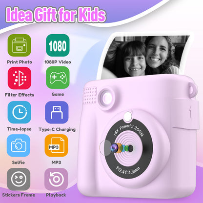 Kids Camera Instant Print, Christmas Birthday Gifts for Kids Age 3-12, Selfie Digital Camera with 1080P Videos,Toddler Portable Travel Cameras Toy for 4 5 6 7 8 9 Year Old Boys Girls-Blue Nirvana Guru