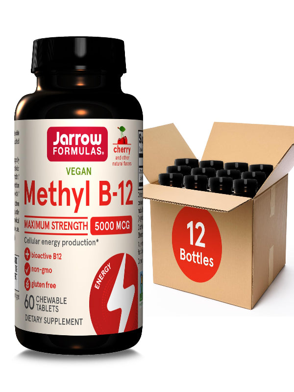 Jarrow Formulas Vitamin B12 5000 mcg - Maximum Strength for Cellular Energy and Brain Health, 60 Cherry Chewable Tablets, B12 Vitamins 5000 mcg - Nirvana Guru