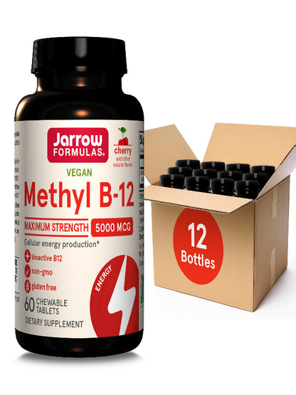 Jarrow Formulas Vitamin B12 5000 mcg - Maximum Strength for Cellular Energy and Brain Health, 60 Cherry Chewable Tablets, B12 Vitamins 5000 mcg - Nirvana Guru