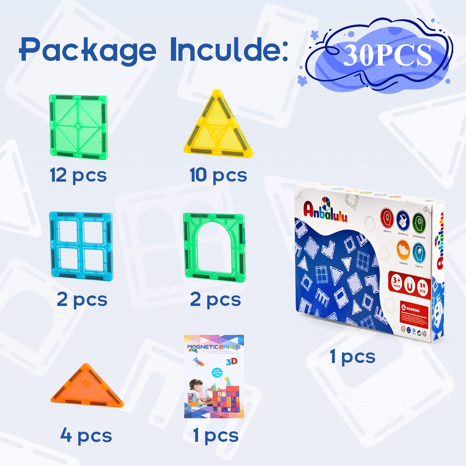 Magnetic Building Tiles, 134PCS Large Magnet Building Set,Magnetic Blocks, 3D STEM Stacking Toys, Magnets Toy for Kids Boys Girls Nirvana Guru