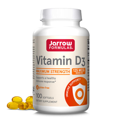 Jarrow Formulas Vitamin D3 125 mcg (5000 IU) - 100 Servings (Softgels) - Bone Health, Immune Support & Calcium Metabolism Support - Vitamin D Supplement - D3 Vitamins - 5000 IU Vitamin D - Gluten Free - Nirvana Guru