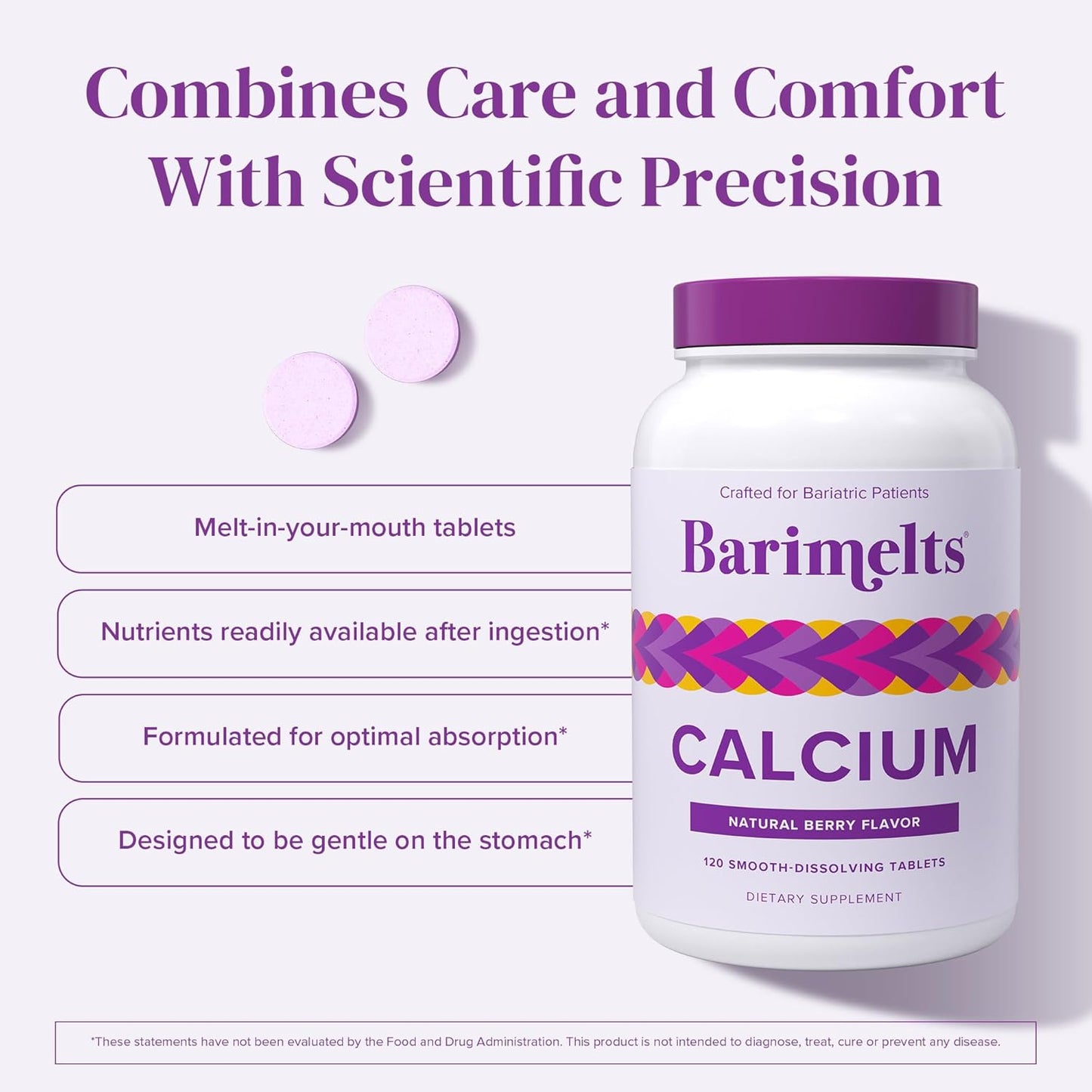 Barimelts Calcium Citrate with Vitamin D3 & Magnesium, 120 Smooth-Dissolving Tablets (1-Month Supply), Bariatric Calcium Supplements for Women, Natural Berry Flavor Nirvana Guru